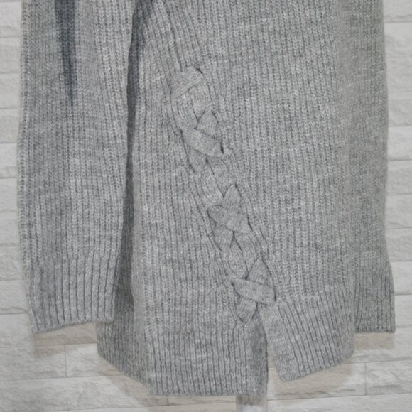GAP Sweater Wool Blend Lace Up Detail Knit Long Neutral Gray Oversized M - Picture 3 of 13